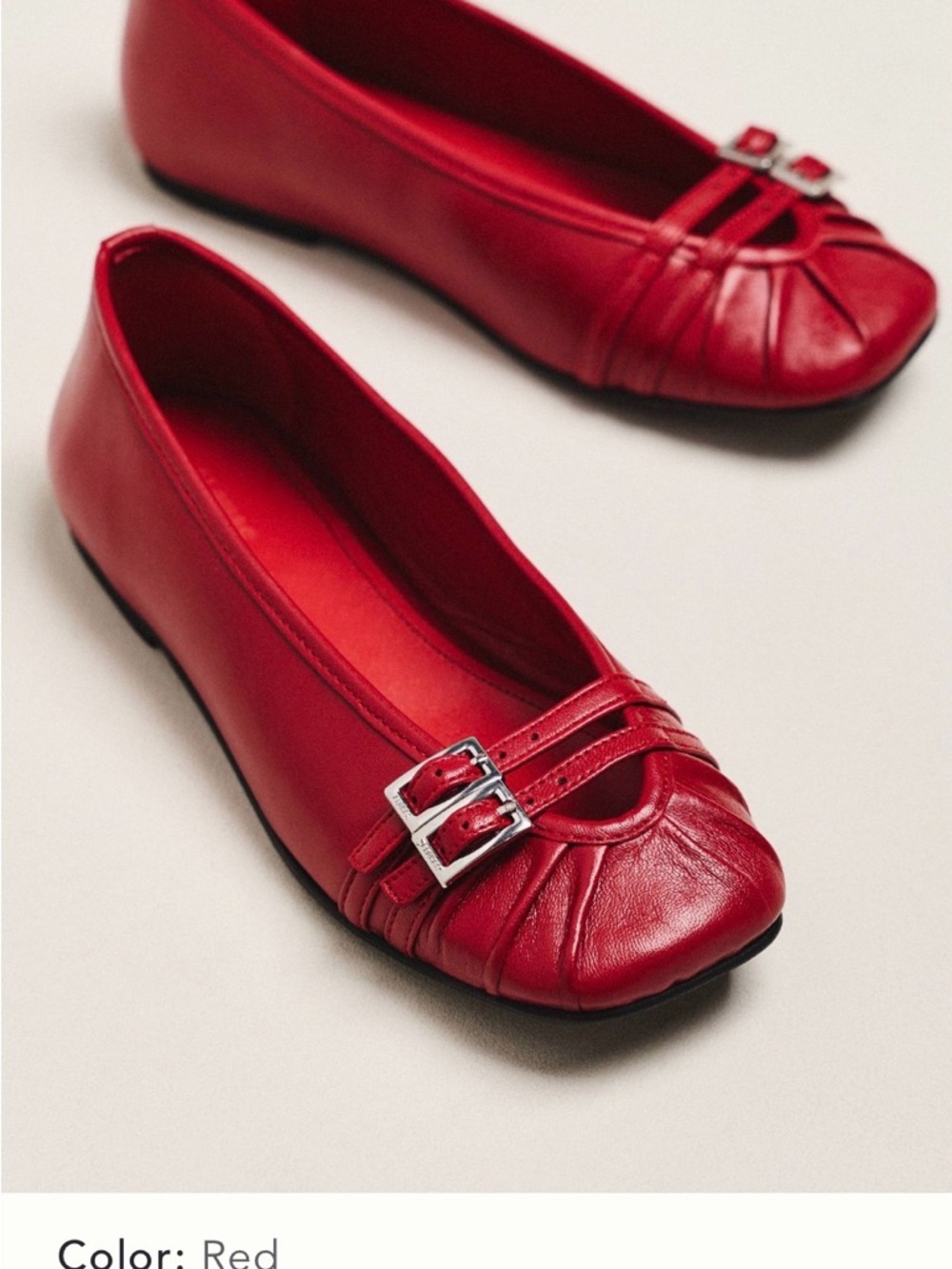 Women's Red Buckle Ballet Flats - Classic Everyday Loafers